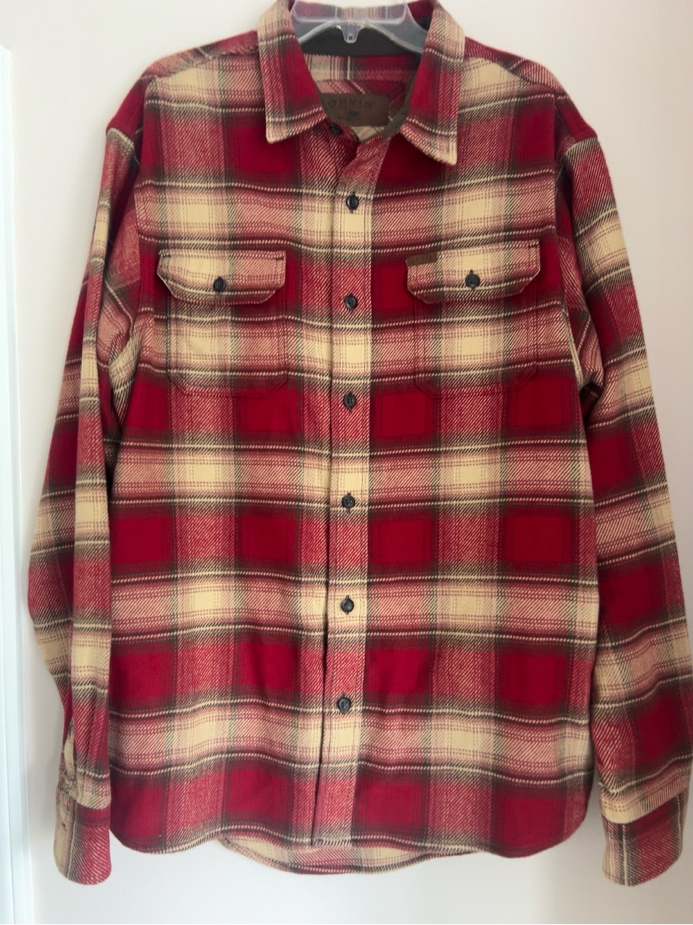 Orvis Men’s XL Heavyweight Plaid Flannel Shirt Jacket Shacket Red 100% Cotton
